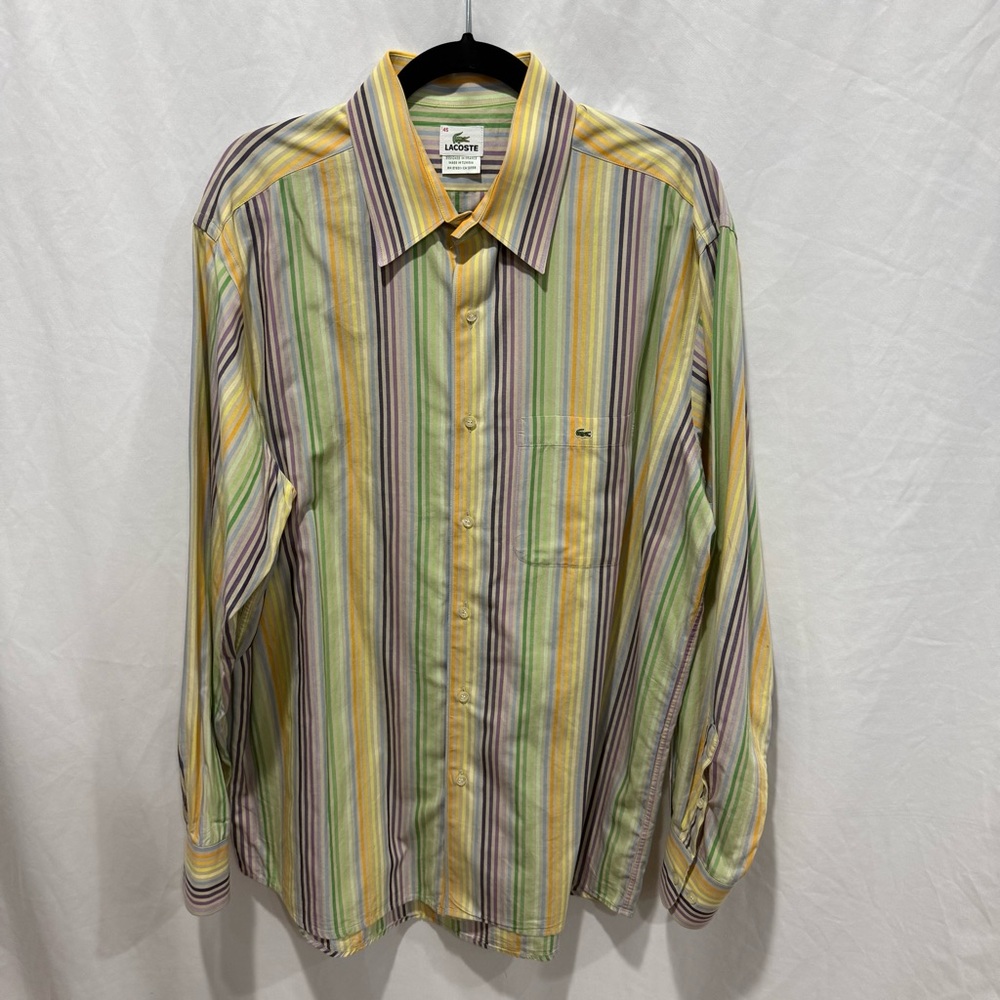 Lacoste‎ Multicolor XL Striped Button Up Shirt Classic Fit Long Sleeve Cotton
